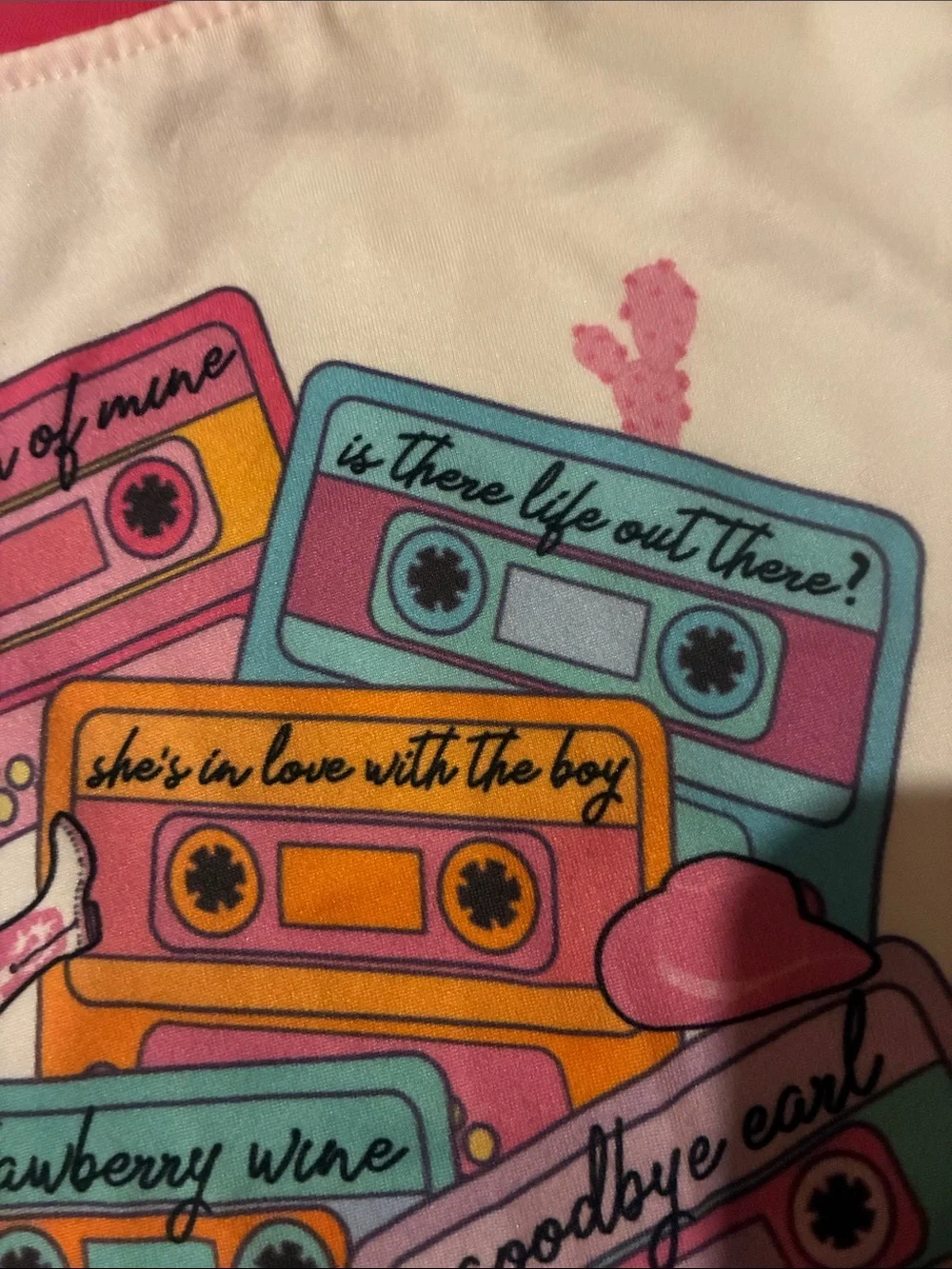 Retro Cassette Graphic One-Piece Bodysuit - White with Pink, Orange & Blue Trim